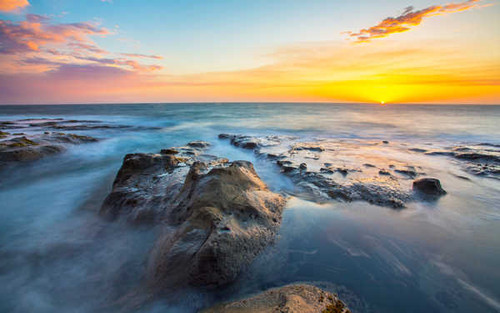 Jual Poster sunset horizon coastal rocks oregon 4k WPS
