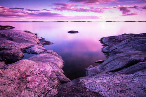 Jual Poster sunset purple scenery rocks lake purple sky 4k 8k WPS