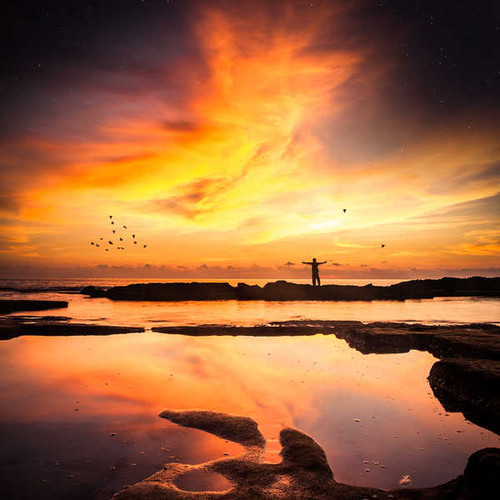 Jual Poster sunset reflections orange beach dawn 4k WPS