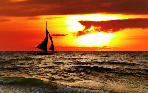 Jual Poster sunset sailboat twilight silhouette 4k WPS