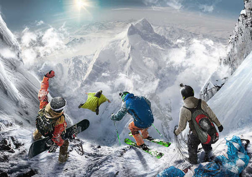 Jual Poster skiing wingsuit flying snowboarding paragliding steep 1100WPS