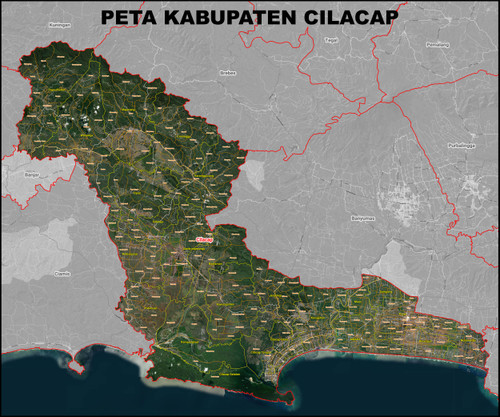 Peta Kabupaten Cilacap satelit Kecamatan dan Kelurahan