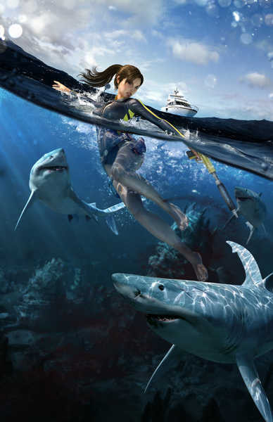 Jual Poster Tomb Raider Underworld Water Sharks Lara Croft 1ZM2095