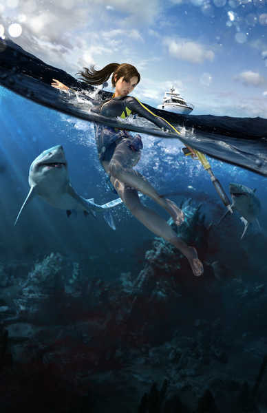 Jual Poster Tomb Raider Underworld Water Sharks Lara Croft 1ZM2097