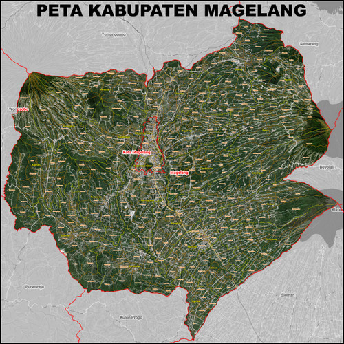 Peta Kabupaten Magelang satelit Kecamatan dan Kelurahan