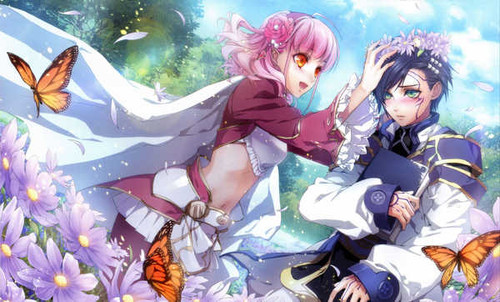 Poster Anime Boy Butterfly Flower Girl Wreath Anime Wand of Fortune APC Poster Anime Boy Butterfly Flower Girl Wreath Anime Wand of Fortune APC