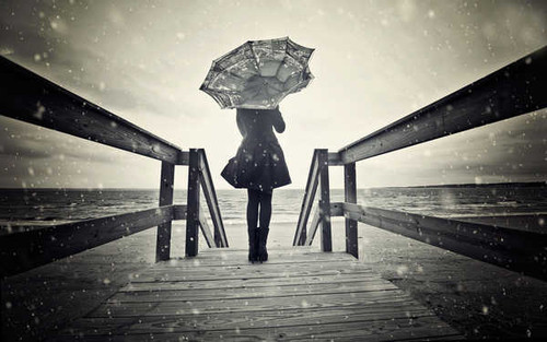 Jual Poster Beach Black & White Rain Umbrella Woman Women Rear APC