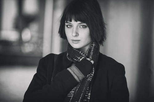 Jual Poster Black & White Girl Model Scarf Short Hair Woman Models Model APC