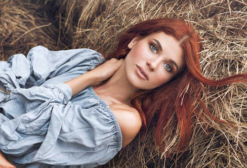 Jual Poster Blue Eyes Girl Lying Down Model Redhead Woman Models Model1 APC
