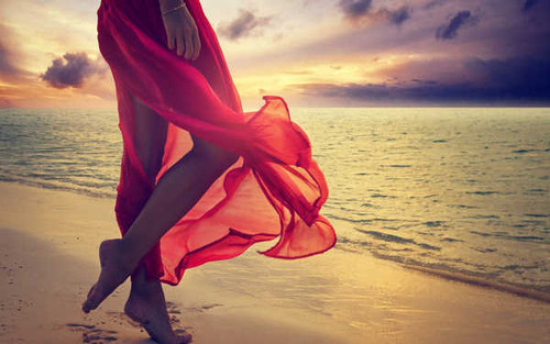 Jual Poster Legs Ocean Red Dress Summer Sunset Women Legs APC