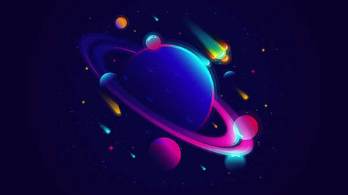 Jual Poster solar system planets neon vibrant minimal saturn hd WPS