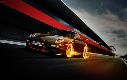 Jual Poster porsche manipulation photoshop fire effect hd WPS