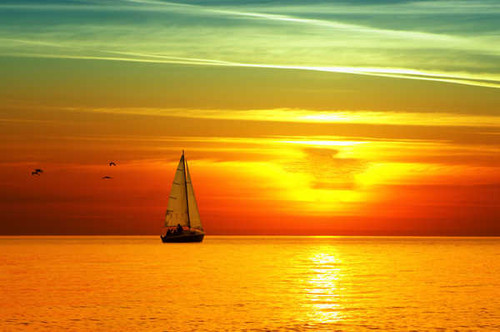 Jual Poster Boat Sea Sunset Vehicles Sailboat APC