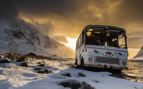 Jual Poster Bus Ford Mountain Snow Sunset Wreck Vehicles Bus APC
