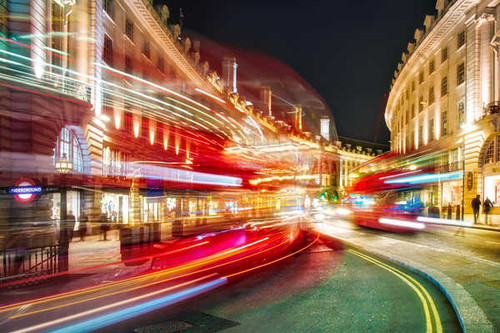 Jual Poster Bus London Motion Blur Night Street Vehicles Bus APC