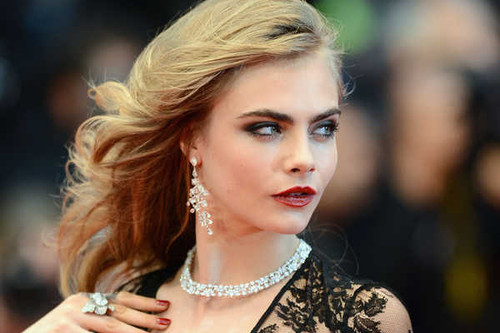 Jual Poster Models Cara Delevingne Actress Blonde Close Up Depth Of Field Earrings English Face Lipstick Model Necklace1 APC