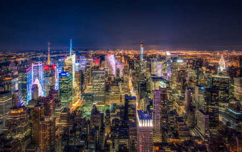 Jual Poster Aerial Building City Cityscape Horizon Light New York Night Skyscraper Cities New York APC