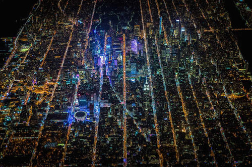 Jual Poster Aerial City Cityscape Manhattan New York Night USA Cities New York APC