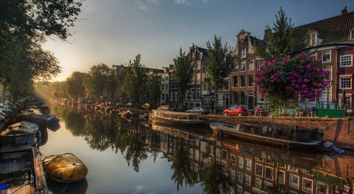 Jual Poster Amsterdam Boat Canal Car City House Netherlands Reflection Sunrise Cities Amsterdam APC