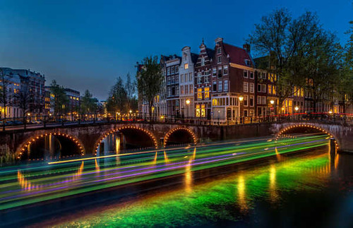 Jual Poster Amsterdam Bridge Building Canal House Light Netherlands Night Time Lapse Cities Amsterdam APC