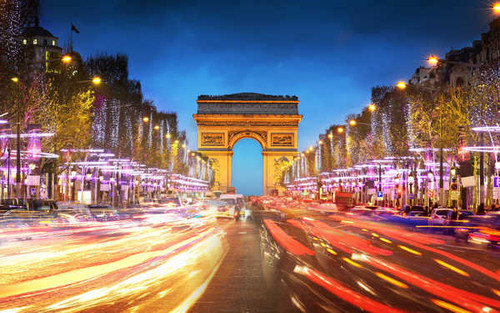 Jual Poster Arc de Triomphe Arch Building Champs Colorful France Paris Street Time Lapse Monuments Arc De Triomphe APC