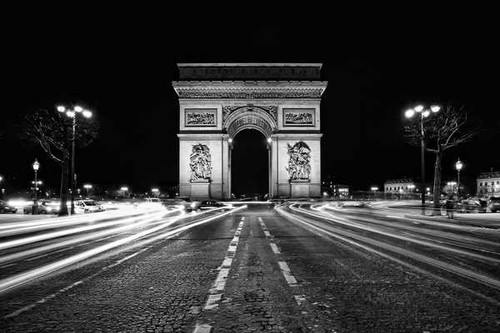 Jual Poster Arc de Triomphe Black & White France Monument Night Paris Time Lapse Monuments Arc De Triomphe APC