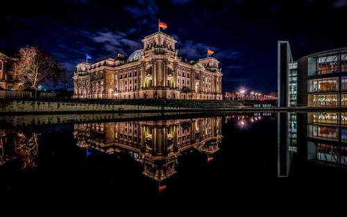 Jual Poster Architecture Berlin Building Night Reflection Buildings Building APC