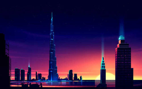 Jual Poster Artistic Burj Khalifa Cityscape Dubai Skyscraper Buildings Burj Khalifa APC21