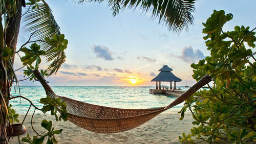 Jual Poster Beach Hammock Sea Sunset Tropics Man Made Hammock APC