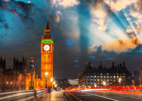 Jual Poster Big Ben Building Light London Night Road Sky Time Lapse Twilight United Kingdom Monuments Big Ben APC