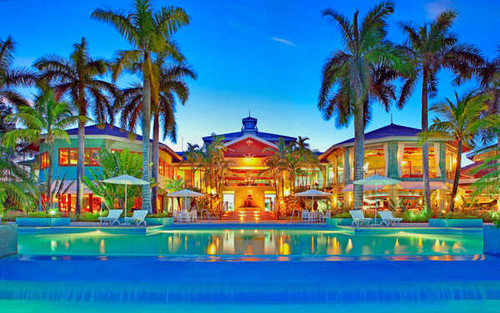 Jual Poster Blue Caribbean Palm Tree Pool Summer Tropical Man Made Pool APC