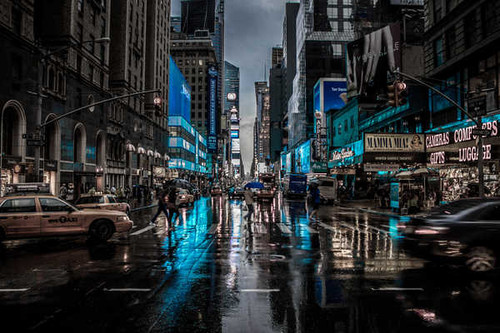 Jual Poster Blue City New York Night Rain Cities New York APC