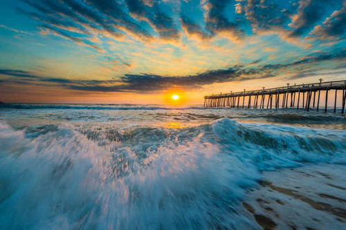 Jual Poster Blue Horizon Ocean Pier Sunset Wave Man Made Pier APC