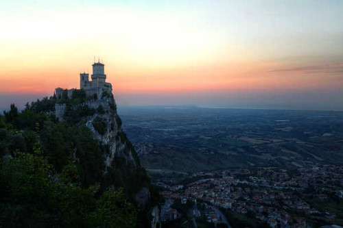 Jual Poster Borgo Maggiore Evening Fortress of Guaita Guaita Monte Titano San Marino Sunset Castles Fortress of Guaita APC
