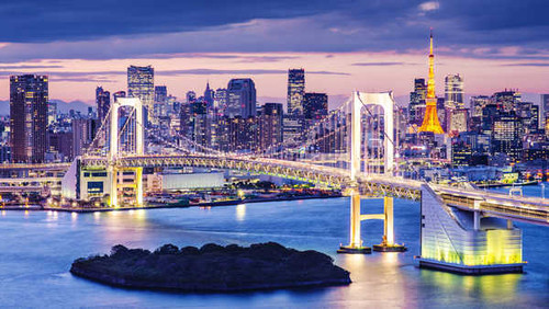 Jual Poster Bridge Building City Japan Night Rainbow Bridge Skyscraper Tokyo Bridges Rainbow Bridge APC