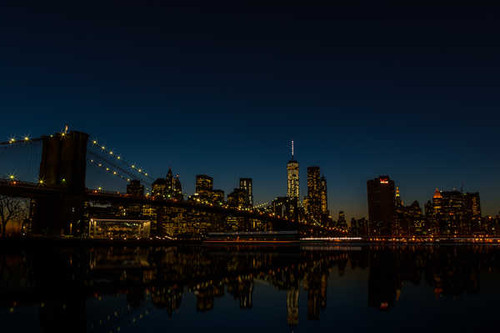Jual Poster Bridge Building City New York Night Reflection Skyscraper USA Cities New York APC
