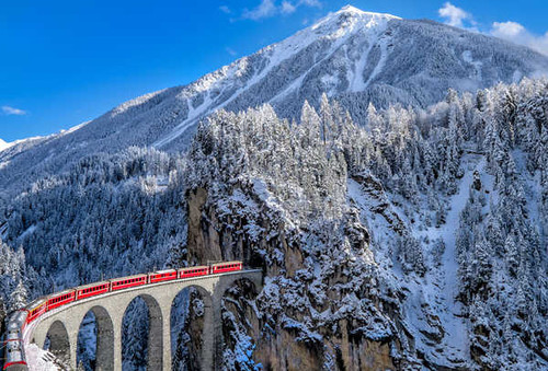 Jual Poster Bridge Train Winter Man Made The Glacier Express APC