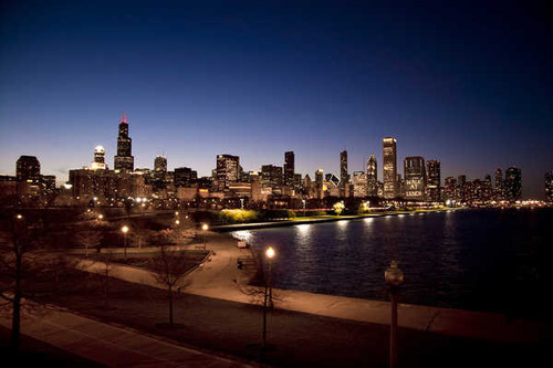 Jual Poster Building Chicago City Night Skyscraper USA Cities Chicago APC