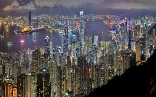Jual Poster Building China City Cityscape Hong Kong Light Night Skyscraper Cities Hong Kong APC 002