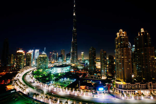 Jual Poster Building City Cityscape Dubai Light Night Skyscraper United Arab Emirates Cities Dubai APC