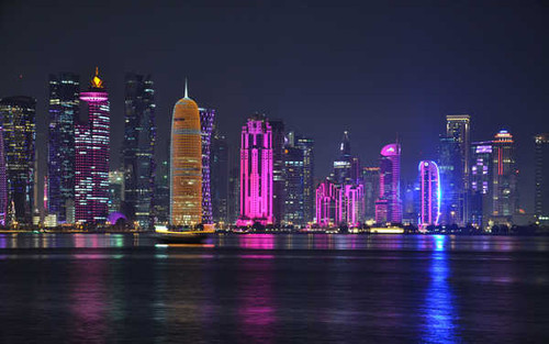 Jual Poster Building City Doha Light Night Qatar Skyscraper Cities Doha APC