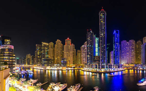 Jual Poster Building City Dubai Night River Skyscraper Cities Dubai APC