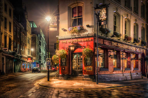 Jual Poster Building City England London Night Pub Street Man Made Pub APC
