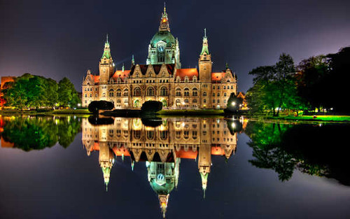 Jual Poster Building City Hall Evening Germany Hanover Man Made New City Hall (Hanover) Reflection Man Made New City Hall (Hanover) APC