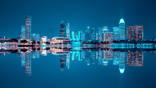 Jual Poster Building Cityscape Night Reflection Singapore Cities Singapore APC