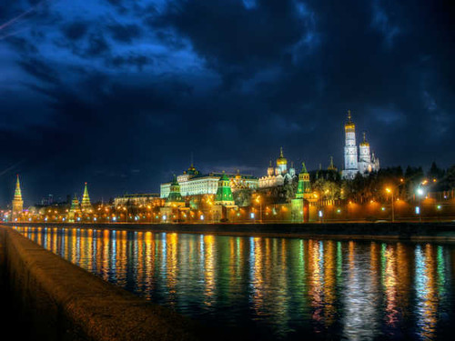 Jual Poster Building HDR Light Moscow Night Reflection River Cities Moscow APC