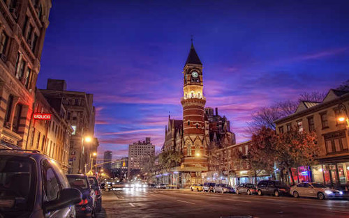 Jual Poster Building Jefferson Market Light New York Night Place USA Village Cities City APC