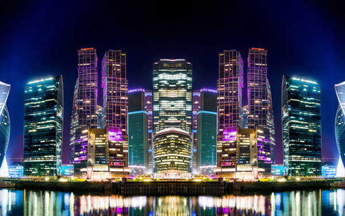 Jual Poster Building Light Moscow Night Reflection River Russia Skyscraper Cities Moscow APC