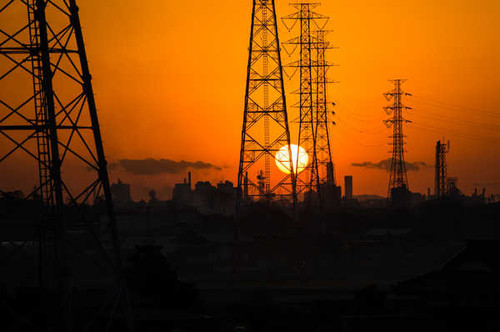 Jual Poster Chiba Industrial Japan Power Grid Power Line Sunset Man Made Power Line APC