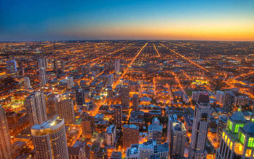 Jual Poster Chicago City Cityscape Horizon Light Night Cities Chicago APC